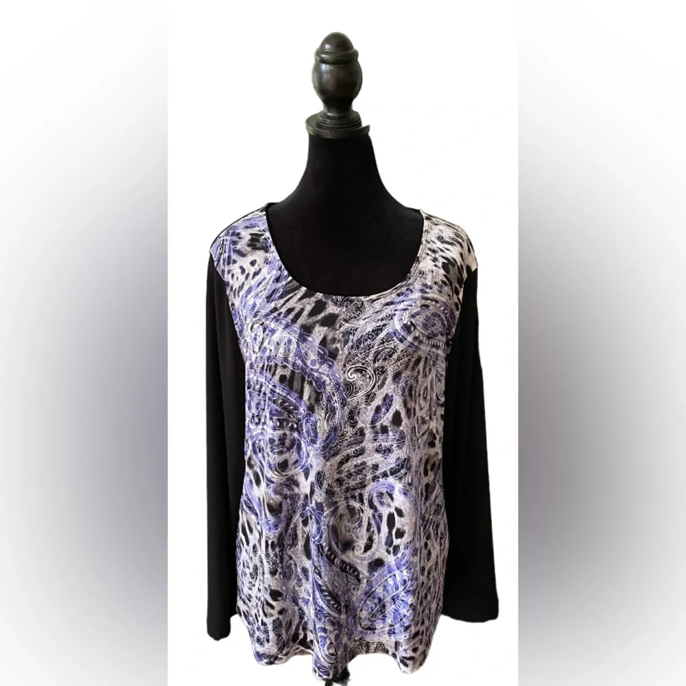 Chico’s: Black, White & Blue Paisley Pattern Blouse